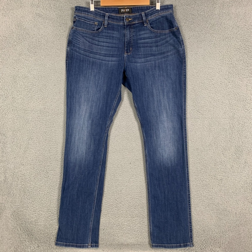 Du/er L2X Jeans Mens Actual 36x35 Blue Relaxed Straight Fit Performance Denim